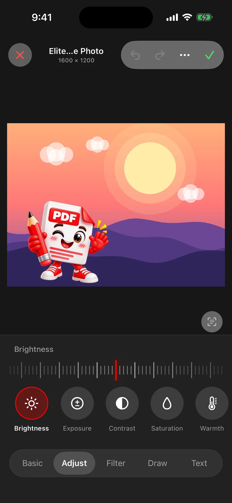 Image editor, Adjust tab