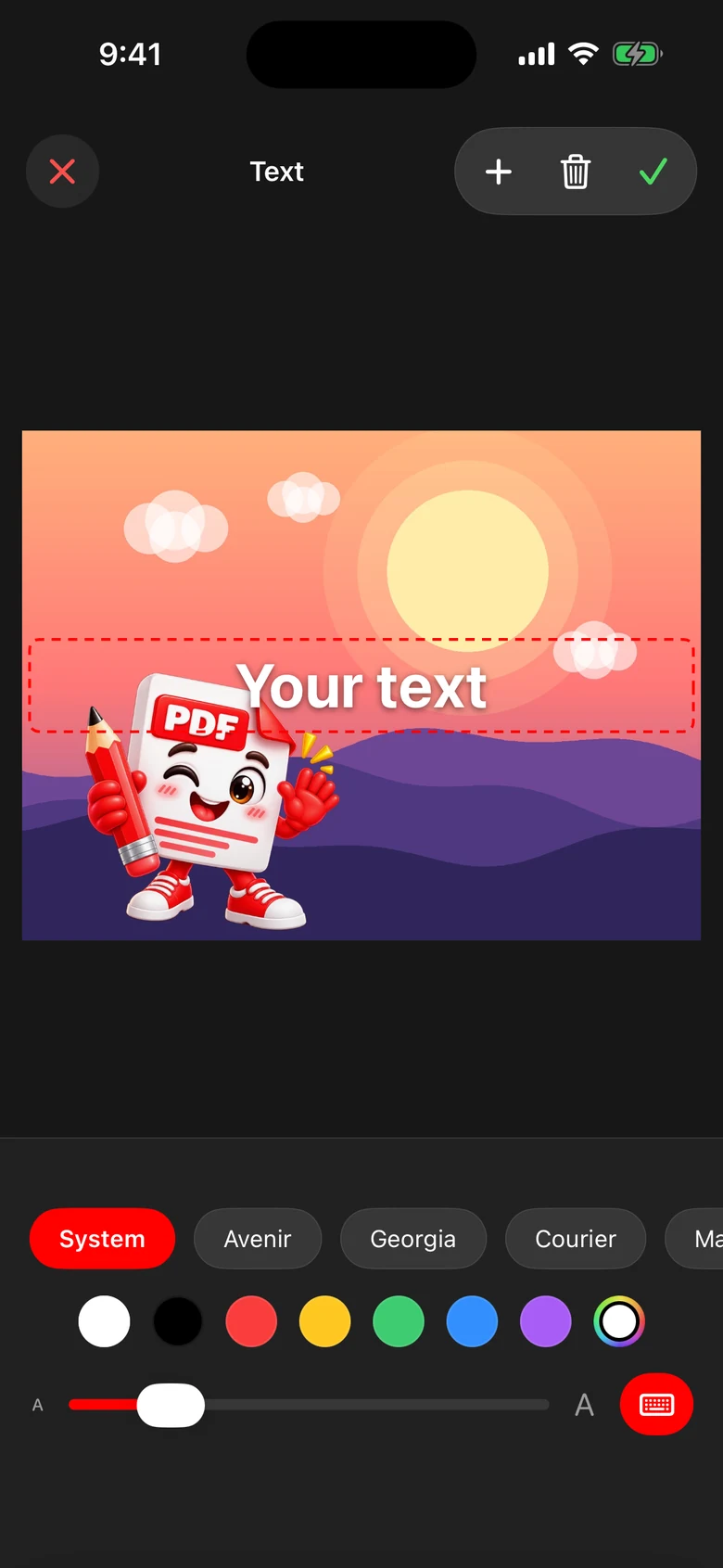 Image editor, Text tool