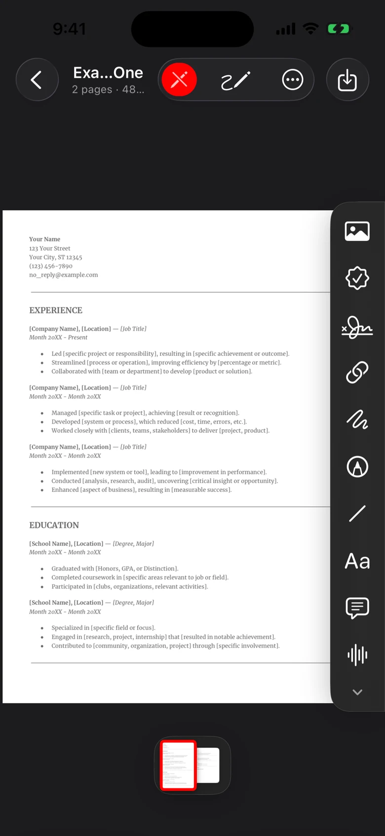 The PDF editor with the tool rail open
