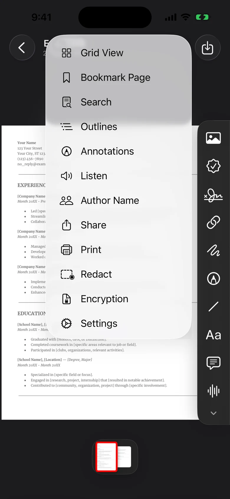 The more menu in the PDF editor